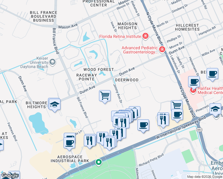 map of restaurants, bars, coffee shops, grocery stores, and more near in Daytona Beach