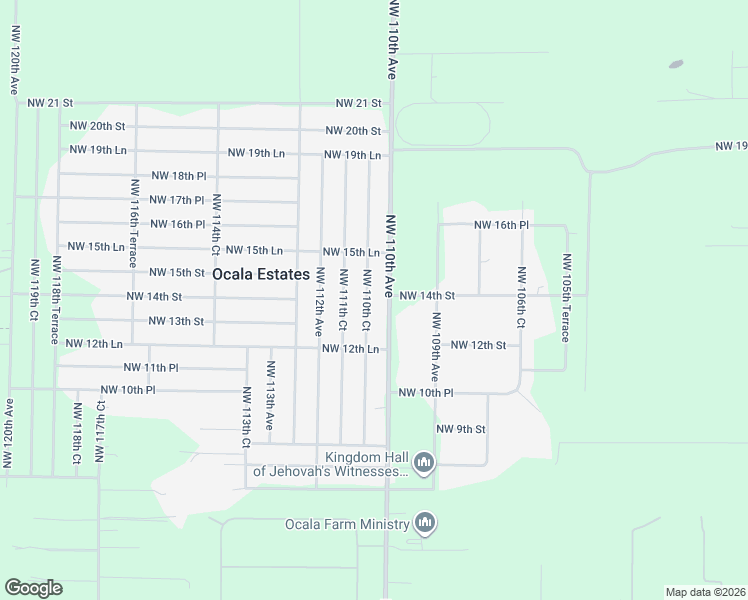 map of restaurants, bars, coffee shops, grocery stores, and more near 1380 Northwest 110th Avenue in Ocala