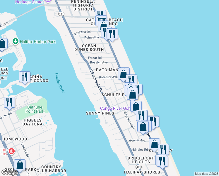 map of restaurants, bars, coffee shops, grocery stores, and more near 2008 Blais Avenue in Daytona Beach