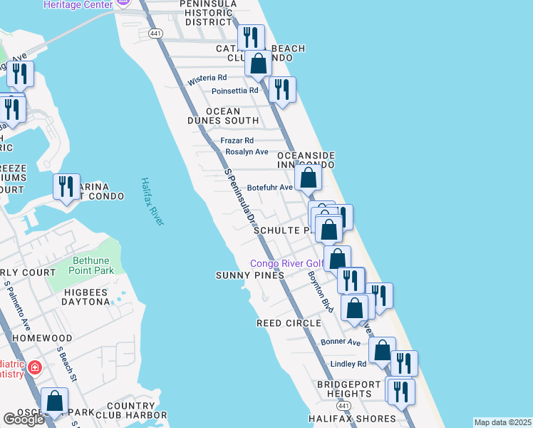map of restaurants, bars, coffee shops, grocery stores, and more near 2008 Blais Avenue in Daytona Beach