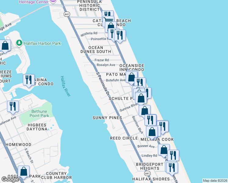 map of restaurants, bars, coffee shops, grocery stores, and more near 2008 Blais Avenue in Daytona Beach