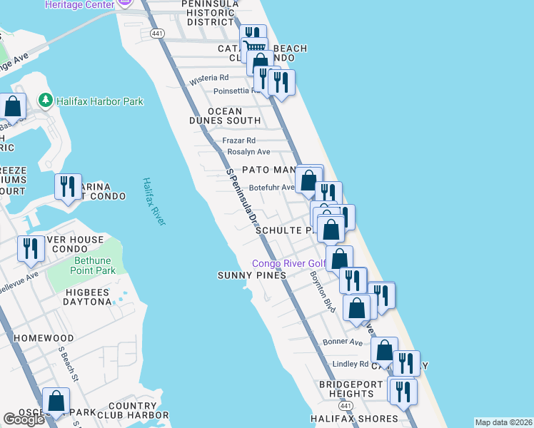 map of restaurants, bars, coffee shops, grocery stores, and more near 2008 Blais Avenue in Daytona Beach
