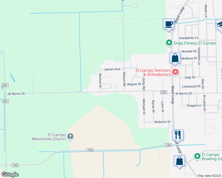 map of restaurants, bars, coffee shops, grocery stores, and more near 21 Serena Drive in El Campo