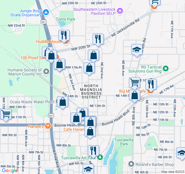 map of restaurants, bars, coffee shops, grocery stores, and more near 1469 North Magnolia Avenue in Ocala