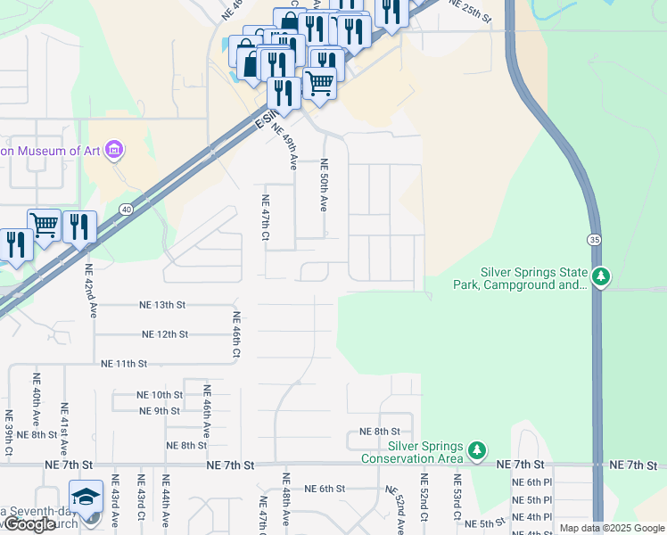 map of restaurants, bars, coffee shops, grocery stores, and more near 1521 Northeast 50th Avenue in Ocala