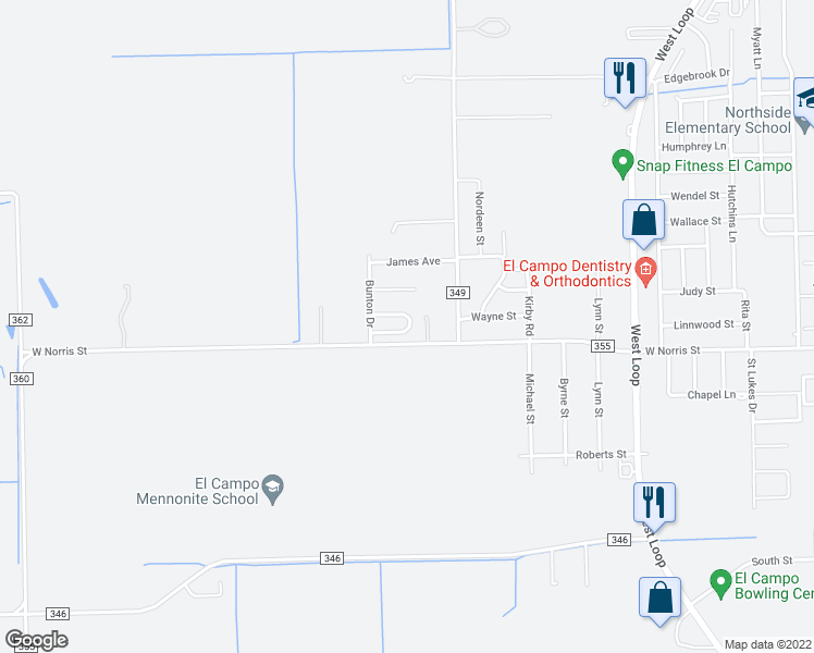 map of restaurants, bars, coffee shops, grocery stores, and more near 21 Serena Drive in El Campo