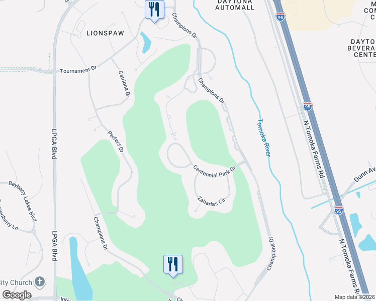 map of restaurants, bars, coffee shops, grocery stores, and more near 208 Centennial Park Drive in Daytona Beach