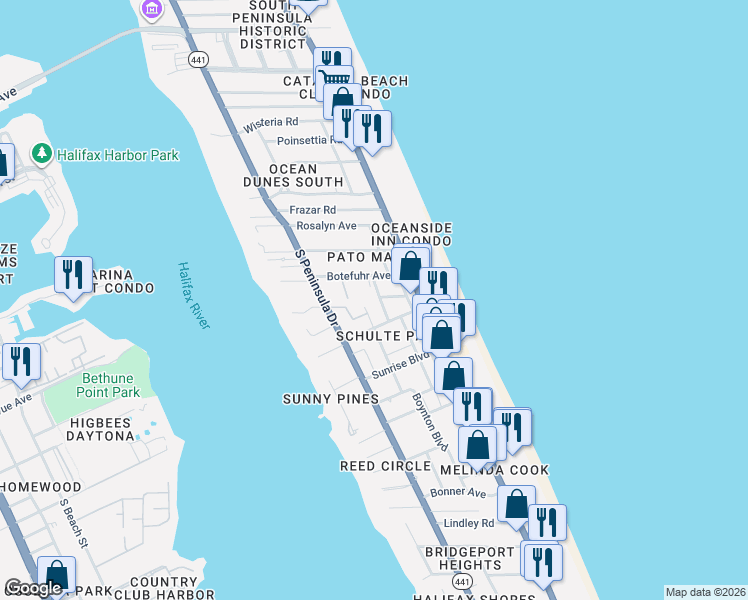map of restaurants, bars, coffee shops, grocery stores, and more near 2008 Blais Avenue in Daytona Beach