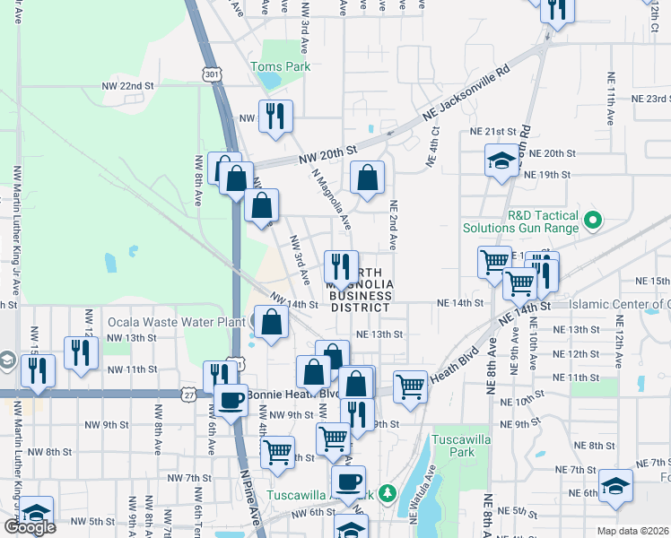 map of restaurants, bars, coffee shops, grocery stores, and more near in Ocala