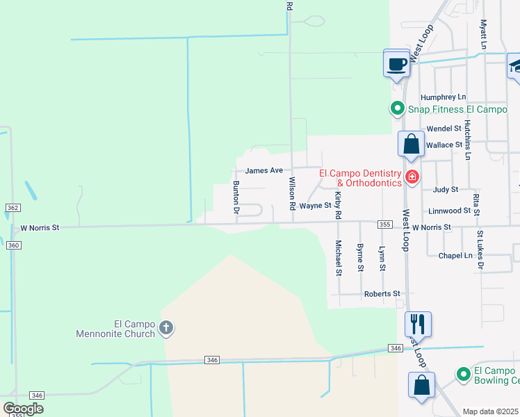map of restaurants, bars, coffee shops, grocery stores, and more near 21 Serena Drive in El Campo
