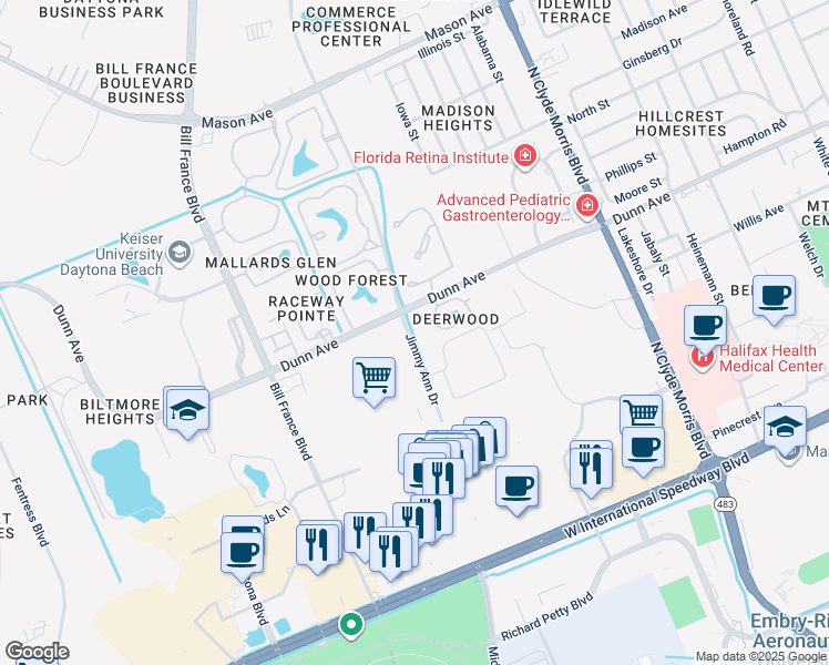 map of restaurants, bars, coffee shops, grocery stores, and more near in Daytona Beach