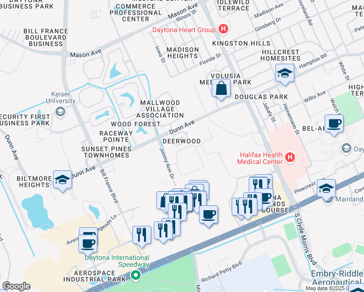 map of restaurants, bars, coffee shops, grocery stores, and more near 139 White Fawn Drive in Daytona Beach