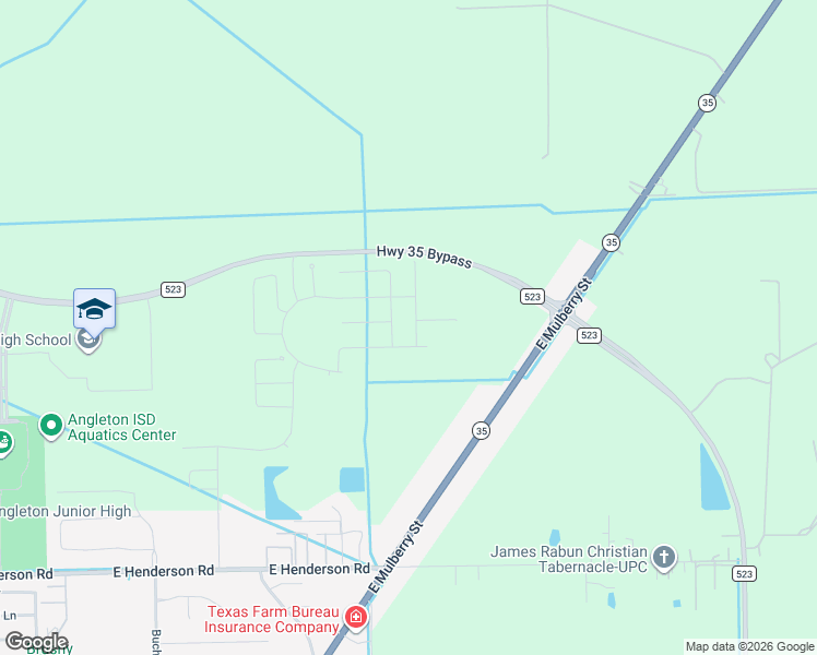 map of restaurants, bars, coffee shops, grocery stores, and more near 935 Farm to Market Road 523 in Angleton