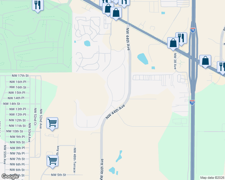 map of restaurants, bars, coffee shops, grocery stores, and more near 1551 Northwest 44th Avenue in Ocala