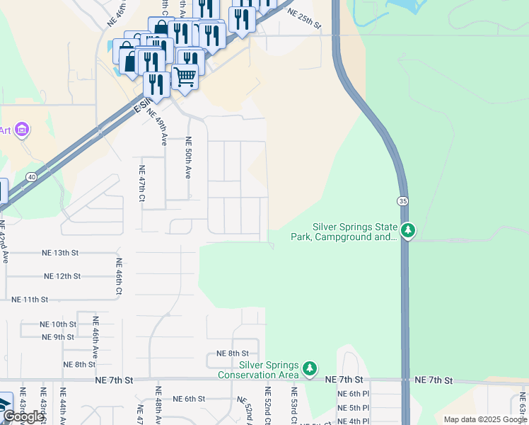 map of restaurants, bars, coffee shops, grocery stores, and more near 1537 Northeast 52nd Avenue in Ocala