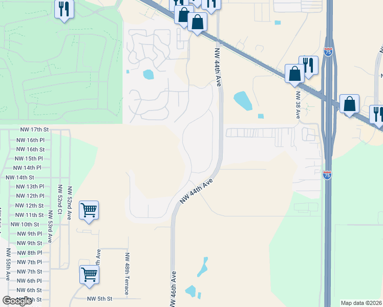 map of restaurants, bars, coffee shops, grocery stores, and more near 1551 Northwest 44th Avenue in Ocala