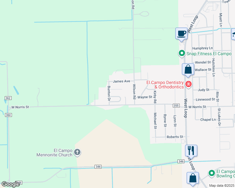 map of restaurants, bars, coffee shops, grocery stores, and more near 21 Serena Drive in El Campo