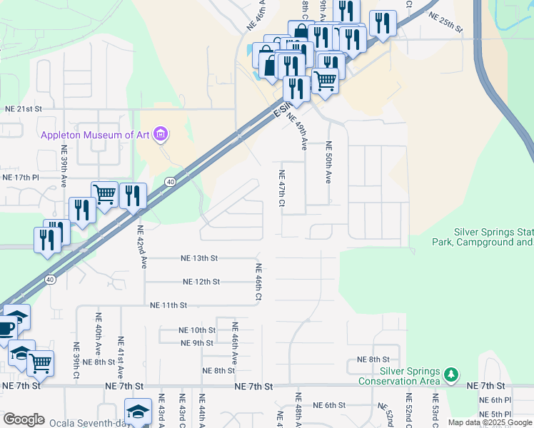map of restaurants, bars, coffee shops, grocery stores, and more near 4646 Northeast 15th Street in Ocala
