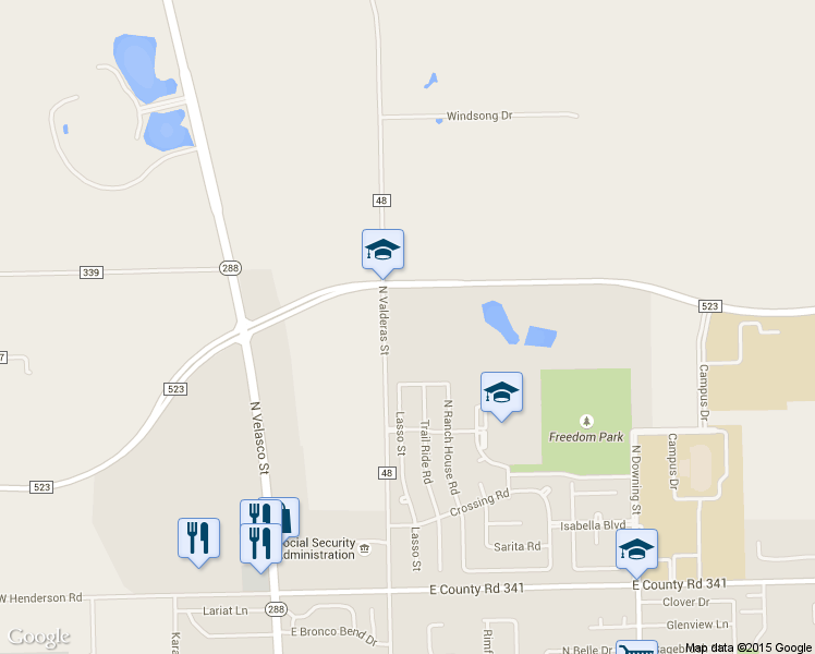 map of restaurants, bars, coffee shops, grocery stores, and more near 3400 North Valderas Street in Angleton
