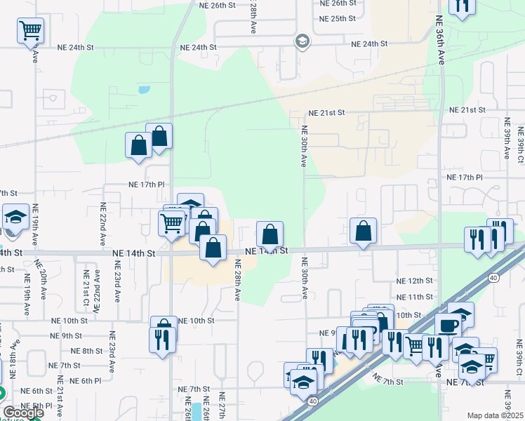 map of restaurants, bars, coffee shops, grocery stores, and more near 2901 Northeast 14th Street in Ocala