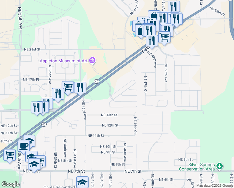 map of restaurants, bars, coffee shops, grocery stores, and more near 1509 Northeast 46th Road in Ocala