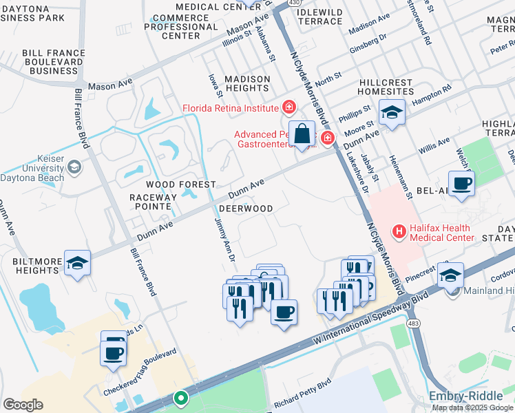 map of restaurants, bars, coffee shops, grocery stores, and more near 191 White Fawn Drive in Daytona Beach