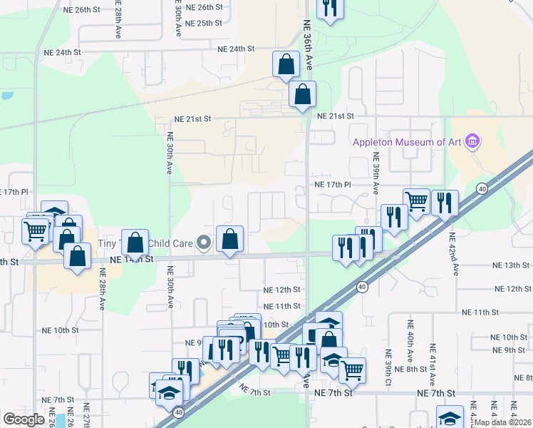 map of restaurants, bars, coffee shops, grocery stores, and more near 3323 Northeast 14th Street in Ocala