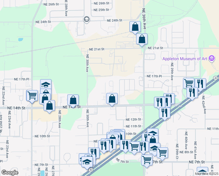 map of restaurants, bars, coffee shops, grocery stores, and more near 1699 Northeast 32nd Terrace in Ocala