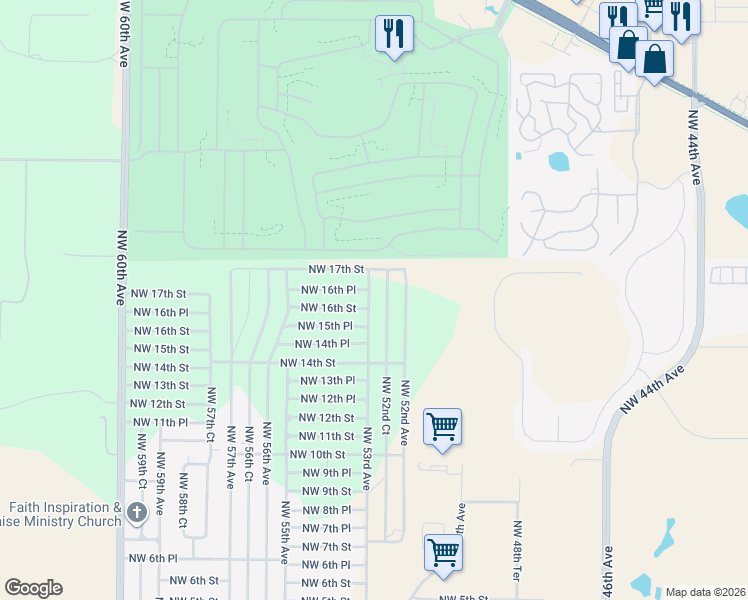 map of restaurants, bars, coffee shops, grocery stores, and more near 1611 Northwest 53rd Avenue in Ocala