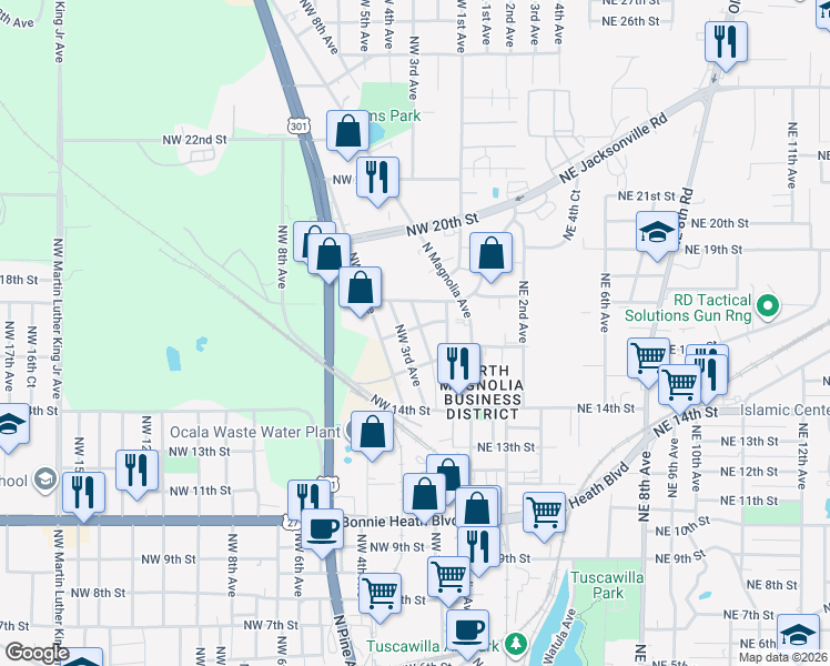 map of restaurants, bars, coffee shops, grocery stores, and more near 202 Northwest 17th Street in Ocala