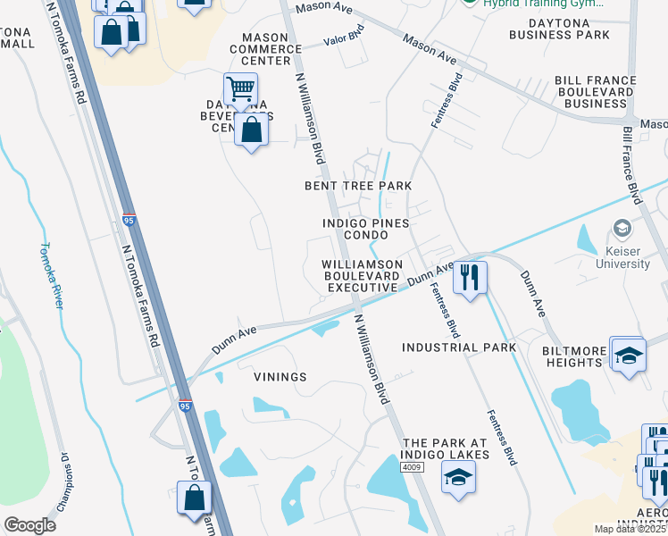 map of restaurants, bars, coffee shops, grocery stores, and more near 132 Carolina Lake Drive in Daytona Beach
