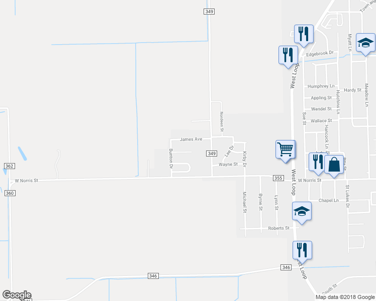 map of restaurants, bars, coffee shops, grocery stores, and more near 65 Wanda Lane in El Campo