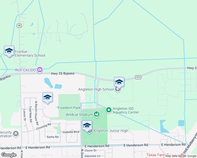 map of restaurants, bars, coffee shops, grocery stores, and more near 949 Highway 35 Bypass in Angleton