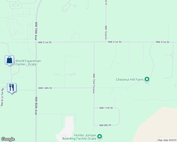 map of restaurants, bars, coffee shops, grocery stores, and more near 1670 Northwest 73rd Terrace in Ocala