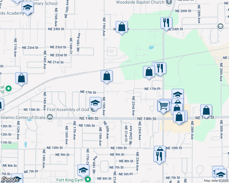 map of restaurants, bars, coffee shops, grocery stores, and more near 1940 Northeast 17th Place in Ocala