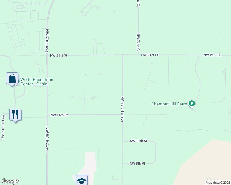 map of restaurants, bars, coffee shops, grocery stores, and more near 1670 Northwest 73rd Terrace in Ocala