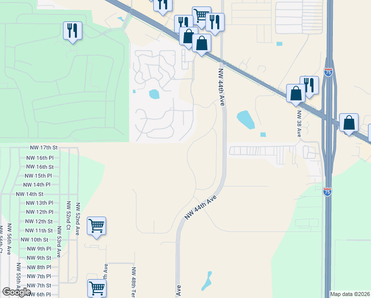 map of restaurants, bars, coffee shops, grocery stores, and more near 1852 Northwest 46 Avenue in Ocala