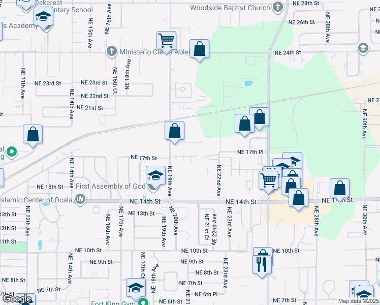 map of restaurants, bars, coffee shops, grocery stores, and more near 1940 Northeast 17th Place in Ocala
