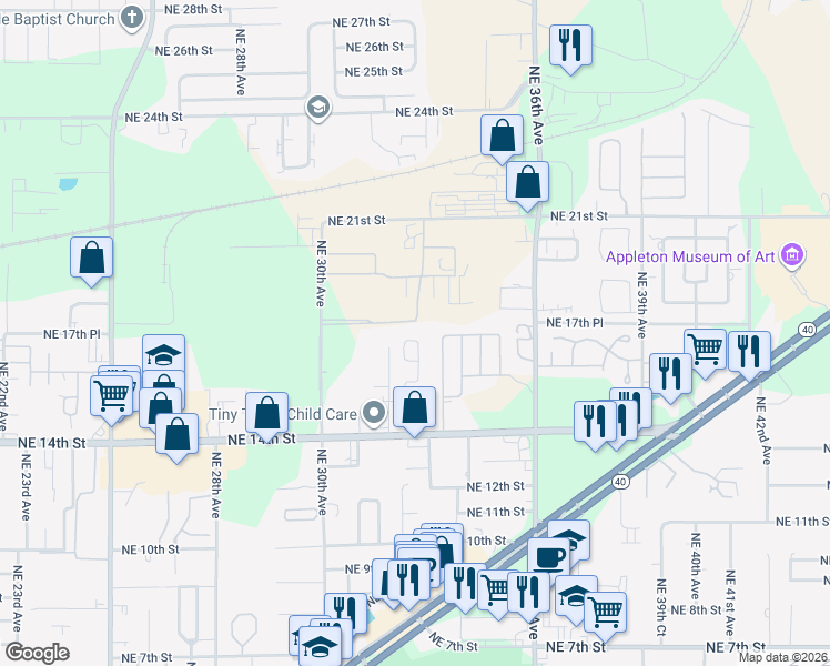 map of restaurants, bars, coffee shops, grocery stores, and more near 1805 Northeast 30th Avenue in Ocala