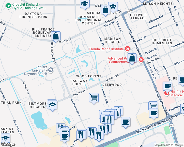 map of restaurants, bars, coffee shops, grocery stores, and more near 500 Jimmy Ann Drive in Daytona Beach
