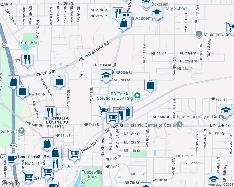 map of restaurants, bars, coffee shops, grocery stores, and more near 920 Northeast 18th Street in Ocala