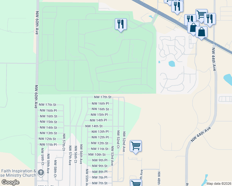 map of restaurants, bars, coffee shops, grocery stores, and more near 5272 Northwest 18th Street in Ocala
