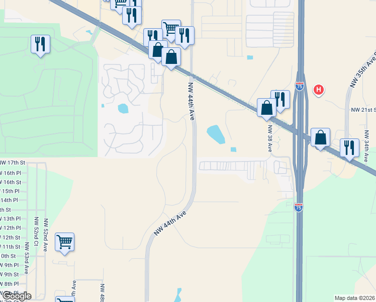 map of restaurants, bars, coffee shops, grocery stores, and more near 1920 Northwest 44th Avenue in Ocala