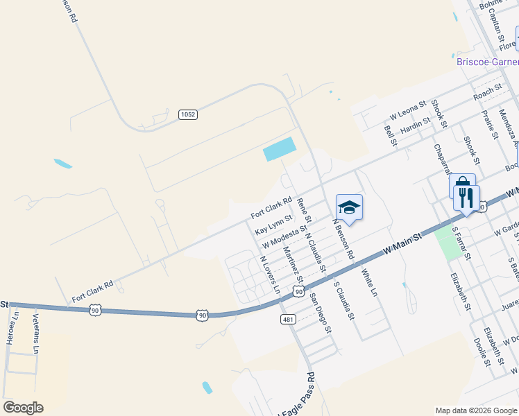 map of restaurants, bars, coffee shops, grocery stores, and more near 1204 Fort Clark Road in Uvalde