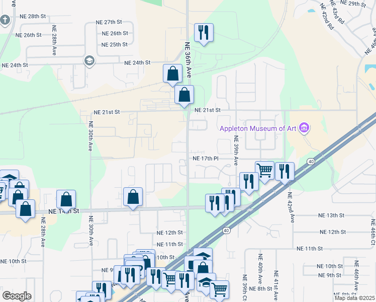 map of restaurants, bars, coffee shops, grocery stores, and more near 1727 Northeast 36th Avenue Road in Ocala