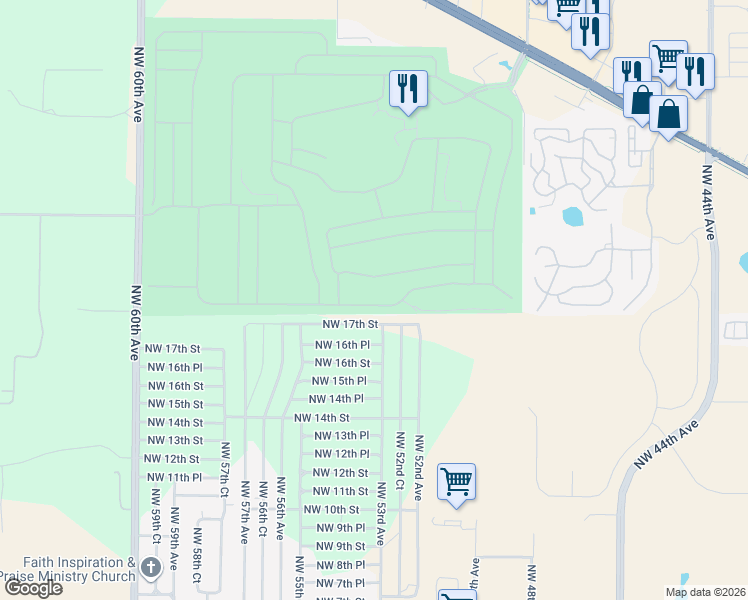 map of restaurants, bars, coffee shops, grocery stores, and more near 5367 Northwest 18th Street in Ocala