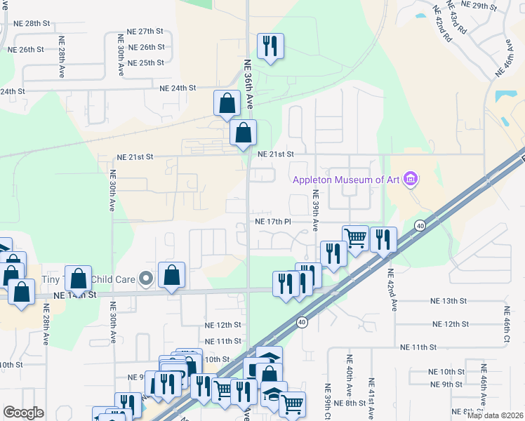 map of restaurants, bars, coffee shops, grocery stores, and more near 1727 Northeast 36th Avenue in Ocala