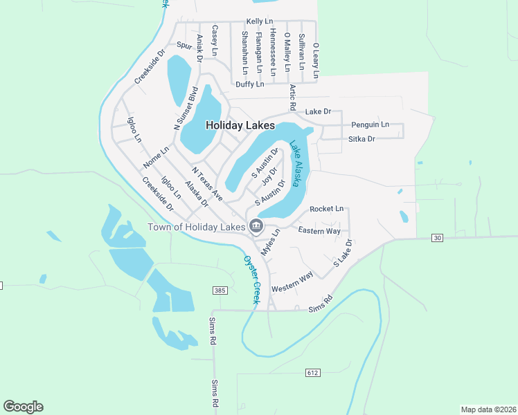 map of restaurants, bars, coffee shops, grocery stores, and more near 113 North Austin Drive in Holiday Lakes