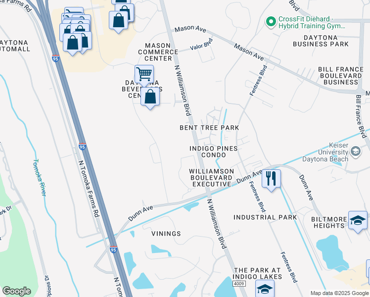 map of restaurants, bars, coffee shops, grocery stores, and more near 950 North Williamson Boulevard in Daytona Beach