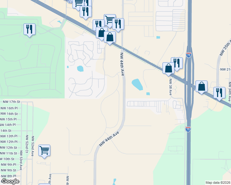 map of restaurants, bars, coffee shops, grocery stores, and more near 1911 Northwest 45th Terrace in Ocala